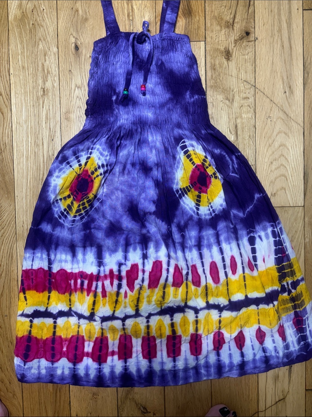 Girls Purple Tie-Dye Smock Sundress Size 5 | Boho Summer Dress - Picture 2 of 4